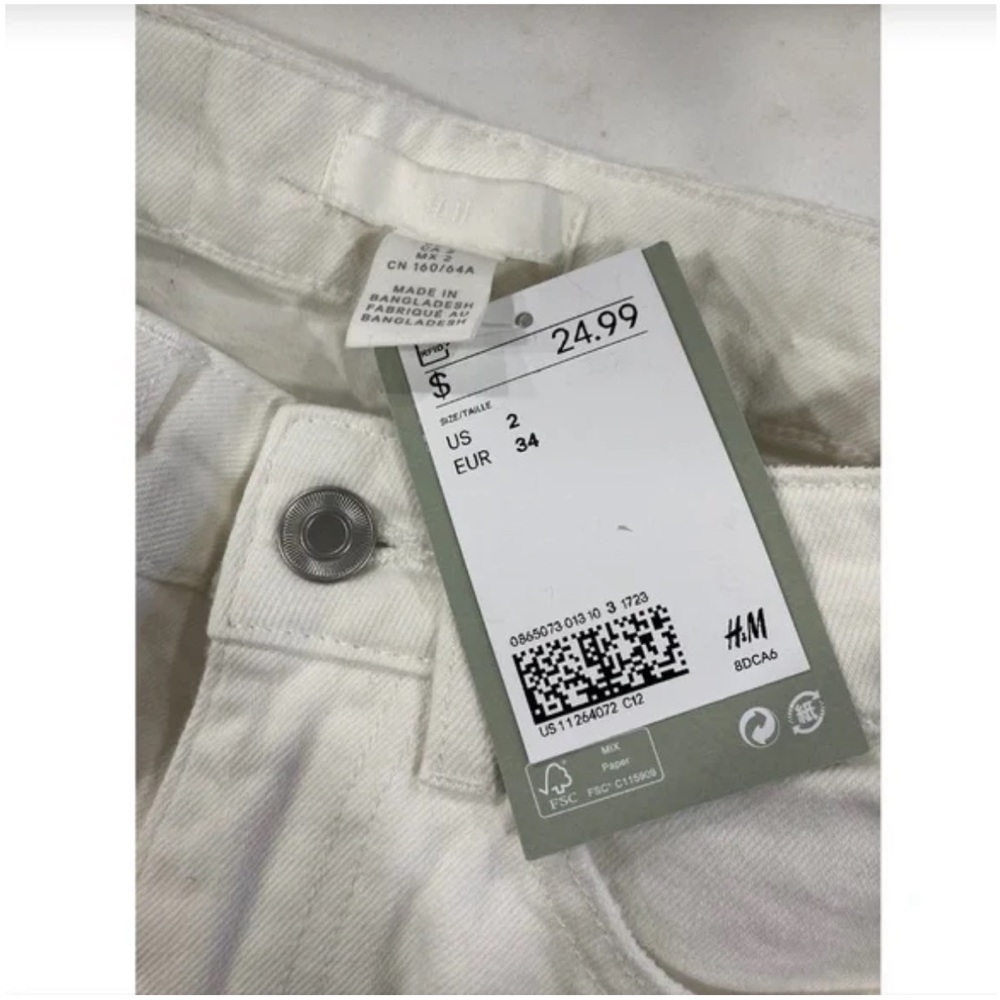 H&M High Rise White Denim Frayed Hem Shorts Size 2 - Picture 6 of 6